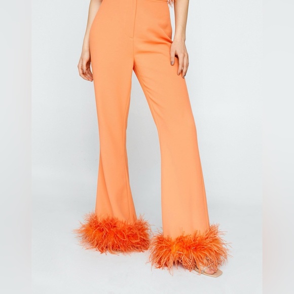 NastyGal Feather Trim Kick Flare Trousers - Picture 2 of 3